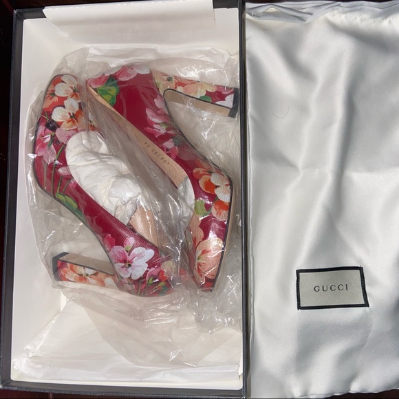 Gucci Bloom Floral Block Heels + Dustbag + Box - Picture 7 of 10